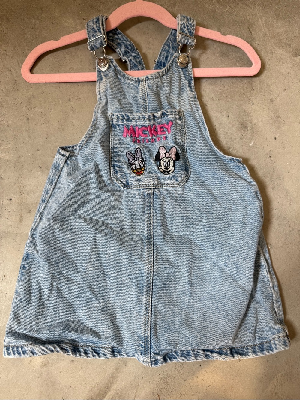 Disney Light Blue Denim Kids Overall Dress with Embroidered Mickey & Daisy
